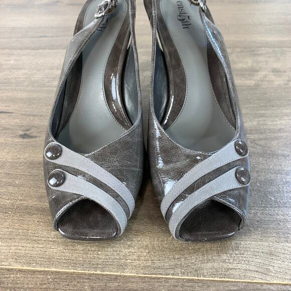 East 5th Womens Slingback Heels Size 8 M Peep Toe Shoes Gray Button 024-5005 - Picture 4 of 10